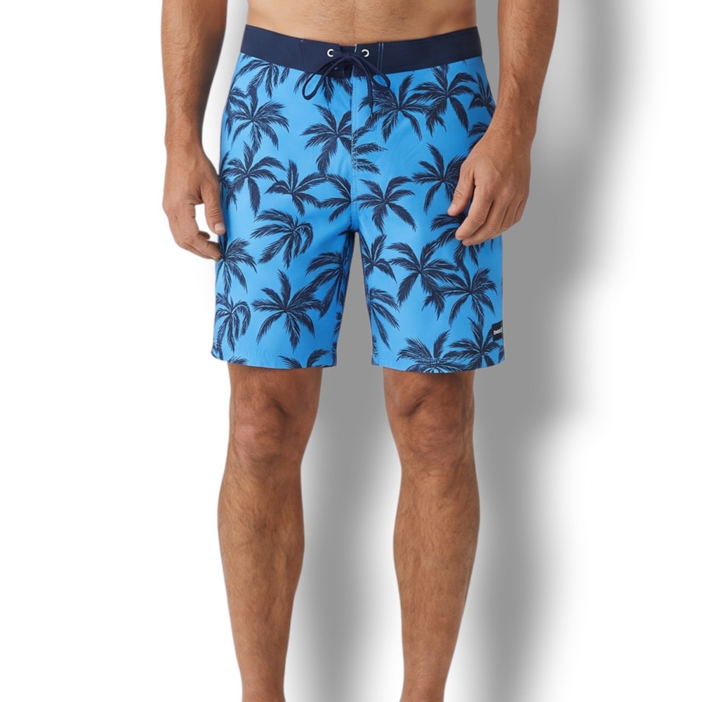 Hurley Board Shorts Mens Size 31 Blue Palm Tree Print Swim Trunks 8" Inch